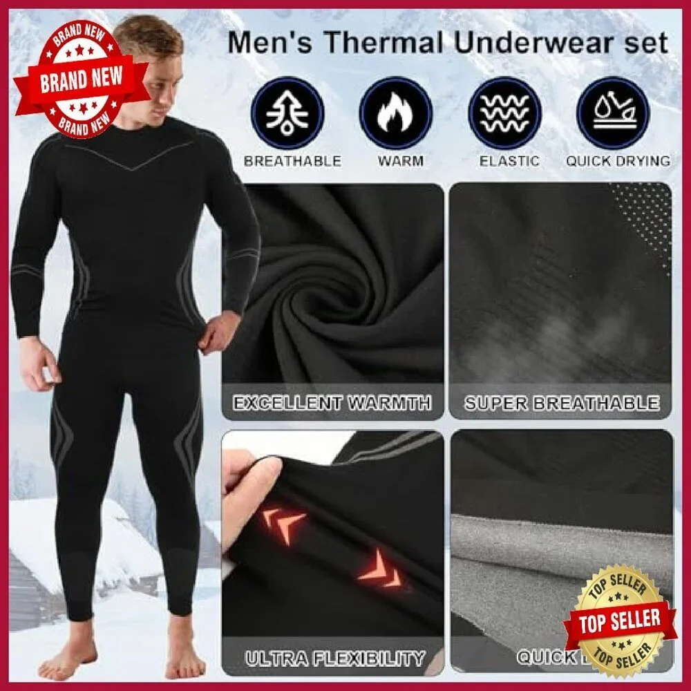 Men's Thermal Base Layer Set Quick Drying Moisture Wicking Winter Sports